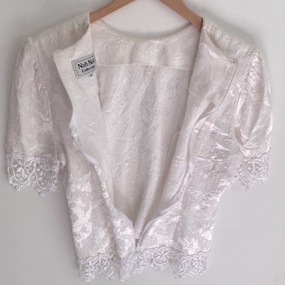 Vintage Nah Nah Collection Floral with Lace trim top with shoulder pads, Size 14 - Picture 9 of 12